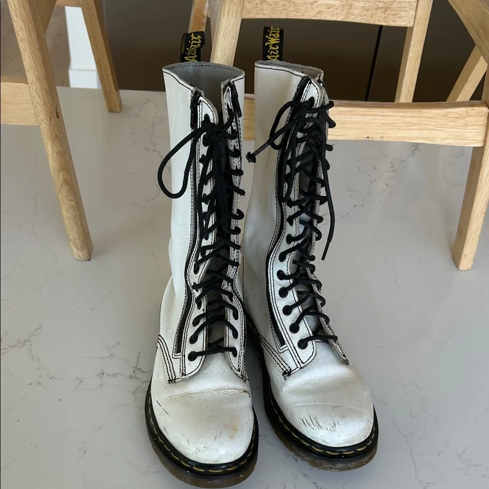 Dr. Martens White Combat Boots with Black Laces - Picture 2 of 5